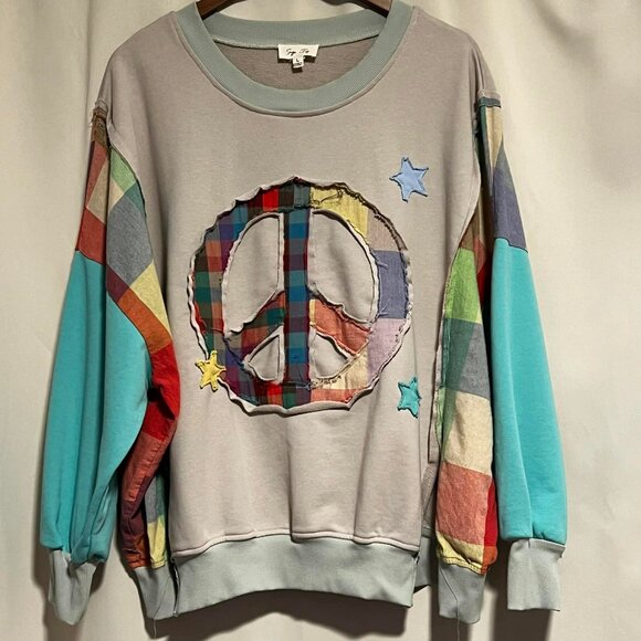Sage + Fig Tops - NWOT Sage & Fig Boho Sweatshirt Oversized Peace Applique Size L